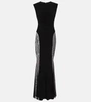 [Norma Kamali] Norma Kamali Paneled jersey and mesh maxi dress AU 16 black