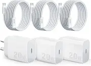 Zumist iPhone 16 Fast Charger - 20W USB C Adapter with USB-C to USBC Cable, 3-Pack USB Type C Wall Charger, iPhone 15 Pro Adapter with Cable Compatible with iPhone 16 Pro Max, iPad, Airpords