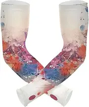 [Yoogain] UV Protection Cover Up Sleeve Watercolor Abstract Splash-ink Red Compression Sleeve Outdoor Sports & Outdoor Working Two Way Wearing Styles cubre brazos, Watercolor Abstract Splash-ink Red