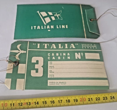 1960s SHIP luggage tag Italian Line Cruise GENOVA THIRD CLASS ORIGINAL VINTAGE