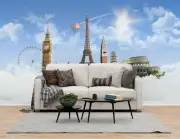 3D Famous Buildings Wallpaper Wall Murals Wall Stickers Eiffel Tower and Big Ben