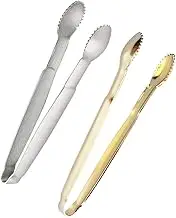 BEBEMOKO 2pcs Stainless Steel Sugar Tongs Gold Plated Ice Tongs for Kitchen Parties and Cafes Food Clips for Sugar Cubes Ice Appetizers and More Gold Silver