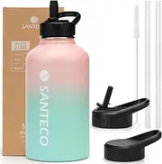SANTECO Insulated Water Bottle with Straw 1900ml/64oz Stainless Steel Leak-proof Thermos with Handle Lid Large Capacity Sport Drink Bottles