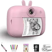 Funducts Instant Print Camera for Kids, 2.4in Screen 1080P HD Digital Camera Toys for Toddlers, Christmas Birthday Gifts for Girls Boys, Portable Selfie Video Cameras with 32GB TF Card(Pink)