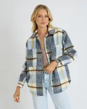[RVCA] RVCA Women's Valley Plaid Shacket in Straw Natural Size XS XS Straw Natural