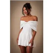 Premium White Satin Extreme Bow Detail Playsuit, White