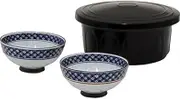 Hitsu: Far Infrared Ceramic Hitsu-kun & Rice Bowl Set, Arita Ware Inner and Outer Cloisonne Crest Chazuke (Large) Chazuke