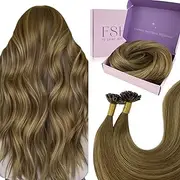 Fshine Real Hair Bondings Extensions 45 cm 50 g 50 Strands U-Tip Hair Extensions Real Hair Balayage Brown to Caramel Blonde Colour 4 24 4