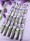 Taper Hand Painted Candle Sticks Purple & White Frost Roses & Buds 10" Set Of 2