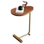 Small Side Table Modern Dark Wood Grain Space Saving C Shaped End Table AU