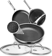 Non Stick Frying Pans Set with 2 Lid, Hybrid Pans Set Nonstick (8+10+12Inch),Pan