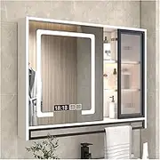 Smart Bathroom Mirror Cabinet, Dimmable Light, Wall-Mounted Mirror Cabinet, Quick Defog, Suitable for Corridors, Bedrooms and Living Rooms (Size : 90cm)