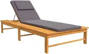 Sun Lounger, Sun Lounge Camping Chair Outdoor Chaise Lounge with Dark Grey Cushion and Pillow Solid Wood Acacia