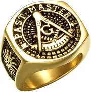 [Generic] Gold AG Masonic Ring Freemasonry Stmap Masons Signet Titanium Steel Past Master Rings For Men Women