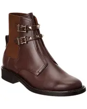 Valentino Rockstud Leather Ankle Boot 37 Brown