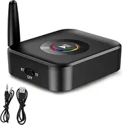 OQIMAX Aux Bluetooth Adapter 2 in 1 Bluetooth Audio Adapterwith RGB Light Bluetooth 5.1 Receiver Dual Connection Aux 3.5mm Wireless Music Receiver Support TF Card for TV Home PC Stereo Speaker Car