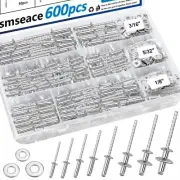600 Piece Stainless Steel Pop Rivet Assortment Kit with Washers New