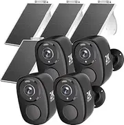 [ELECCTV] 2.4&5ghz WiFi Solar Security Cameras Wireless Outdoor,2K QHD Home Security System, 4 Cameras Kit with 130° Ultra-Wide View, 2-Way Talk, IP65,Color Night Vision, Spotlight & Siren (4, Black)