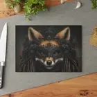 "Mystic Fox in Lace Mask" Glass Cutting Board, Gothic Animal Art Kitchen Decor