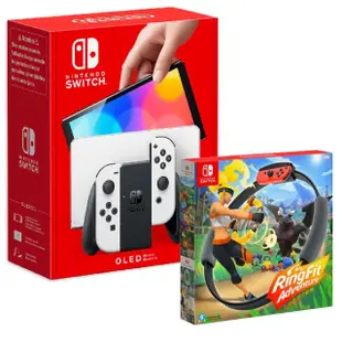 【Nintendo 任天堂】Switch OLED白色主機+健身環大冒險同捆組+運動(贈保護貼)
