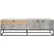 Jay TV Stand Modern and Sturdy MDF Frame TV Cabinet with Shelves and Metal Legs Cement Dark Oak