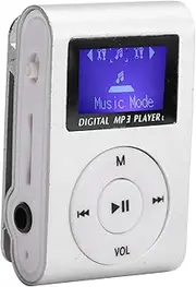 Mini MP3 Player with Earphones, BackClip On Sports MP3 Muisc Player, LCD Mini Screen and Support 32GB Memory Card, As, 5 Hours Standby (Silver)