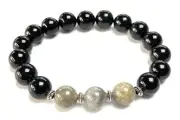 Black Tourmaline & Labradorite Stretch Bracelet – Birthstone for October, Sun