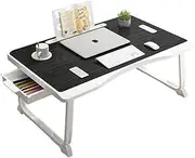 Laptop Desk Table with Storage Drawer Cup Holder, Foldable Computer Desk Portable Bed Tray Lap Desk for Eating Reading Working Camping (Black)