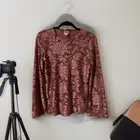 Ivy Jane Pink Mauve Velvet Floral Blouse Top Size S Bell Sleeves NWT