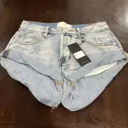One Teaspoon Women's Hendrixe Blue Bandits Low Waist Denim Shorts Size 0 US NWT