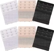 6 Pieces Women's Soft Comfortable Elastic Bra Extenders Bra Extension Strap 4 Hook 3 Row Lady's Bra Extender Bra Band black/white