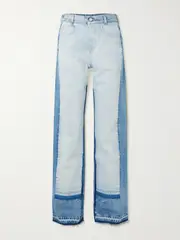 [Stella McCartney] Stella McCartney - Paneled Distressed Mid-rise Wide-leg Jeans - Blue - 24 24 Blue