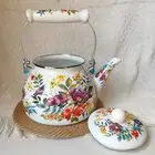 Enamel Tea Kettle Beverage Jug Floral Enamel Pot Household Coffee Restaurant