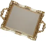 1PC Vintage Carved Mirror Tray Golden Nordic Style Cosmetics Storage Tray for Wedding Dessert Table Decor for Home Office and Events
