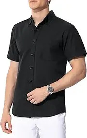 [Casey Kevin] Men's Short Sleeve Dress Shirt Regular-Fit Wrinkle-Free Oxford Shirts with Pocket AK5506 1pcs