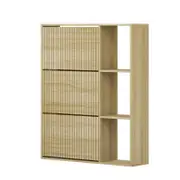 Oikiture Shoe Rack Storage Cabinet with Display Shelves Organiser Natural