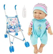 Doll Strollers Toy for Girls - 10Inches Doll Stroller Foldable Nursery Doll Set,Realistic Stroller Toy Set Pretend Doll Playset for Girls