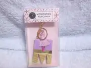 Monogram "M" Keychain Lavender, Gold & Wood New