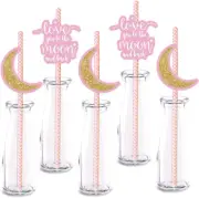 Pink Moon Cupcake Straw Decor, 24-Pack I Love You to the Moon and Back Gold Girl