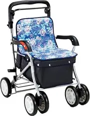 Elderly Walker, Aluminium 4 Wheeled Rollator Walker with Shopping Basket Foldable Walking Frame for Elderly Mobility Aid Height Adjustable Rolling Walker (A) Interesting