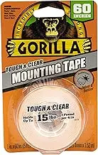 Gorilla Tough & Clear Double Sided Mounting Tape, Hanging, Instant 6.8kg Strong Hold, Permanent Bond, Weatherproof, 25.4mm x 1.52m, Clear, (Pack of 1), GG41022