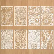 8 Pieces Stencils for Crafts Reusable Texture Bee Spider Stencils Net Wood Mixed