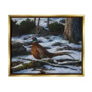 Pheasant in Snowy Woods Framed Floater Canvas Wall Art by Karla Mann