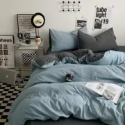 Lightblue-grey 1.5m Bed Fitted Sheet Set with 200x230cm Duvet Cover - 4-Piece Be