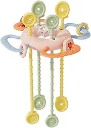 Travel Pull Along Toy | Food Grade Silicone Pull String Activities for Teething,Food-Grade Biteable Fine Motor Sensory Game for Stroller