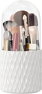 Makeup Brush Holder Organiser with Lid, 360° Rotating Dustproof Make Up Brushes Container, Spinning Waterproof Cosmetics Holders Storage Cup with 5 Compartment For Vanity Desktop Bathroom Countertop
