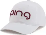 Ping Ladies Golf Aero Off White/Burgundy Vented 110 Flex Fit Tech Hat Cap NWT