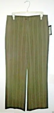 CLEVELAND STREET PANT~Brown Pin Stripe~Flat Front~Stretch~Petite 8~NWT