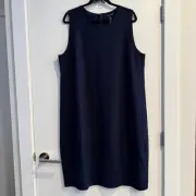 New Eileen Fisher Midi Navy Dress Blue Pullover Wool Navy Zip Sleeveless Sz XL
