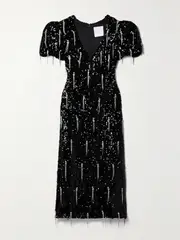 [MARKARIAN] MARKARIAN - Lavinia Embellished Sequined Chiffon Midi Dress - Black - US4 US 4 Black